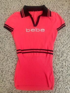 bebe Y2k Bling Pink and Black Top